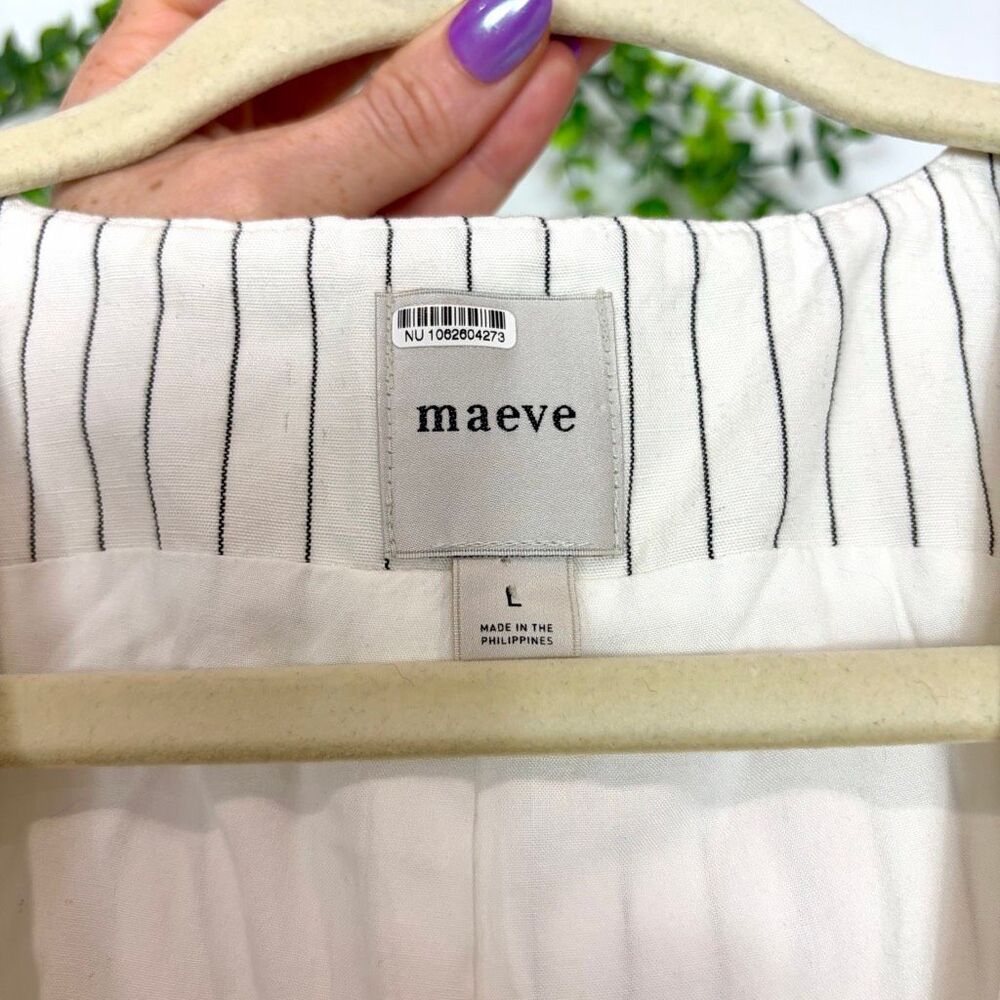 Anthropologie Maeve Blouse Womens Large White Black Striped V-Neck Linen Blend - Picture 14 of 16